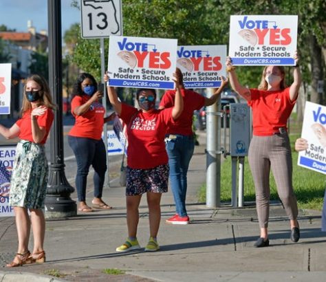 Supporters of the half-cent sales tax for school improvements in Jacksonville.
