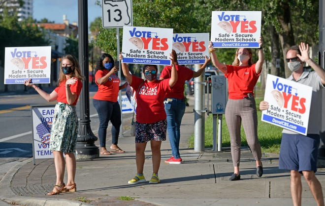Supporters of the half-cent sales tax for school improvements in Jacksonville.