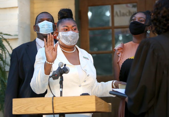 Alachua School Board member Diyonne McGraw swearing