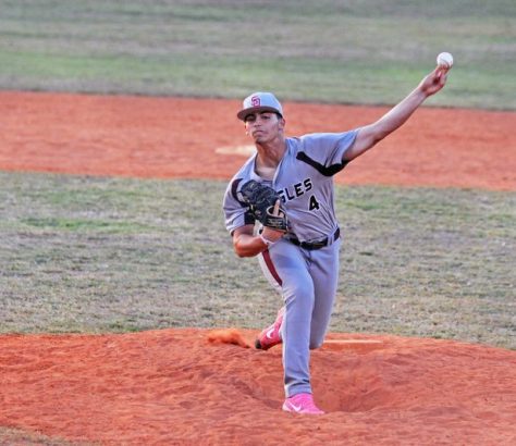 Stoneman Douglas junior Christian Arroyo delivers a pitch in a game this season. He led the team on the mound with a 9-0 record and delivered in the state championship game to help the Eagles to its second state championship in six years.